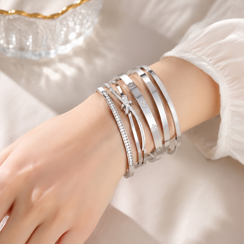 5pcs Stackable Stainless Steel Bangles Set, Unisex